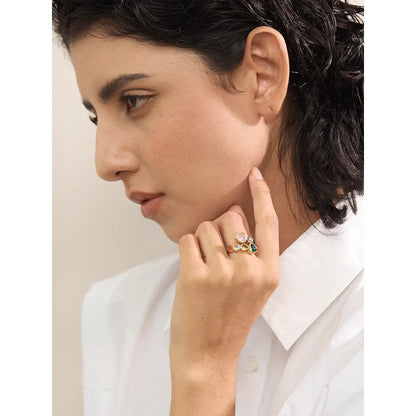 Fiorella Gold Adjustable Colorful Heart Gemstones Ring