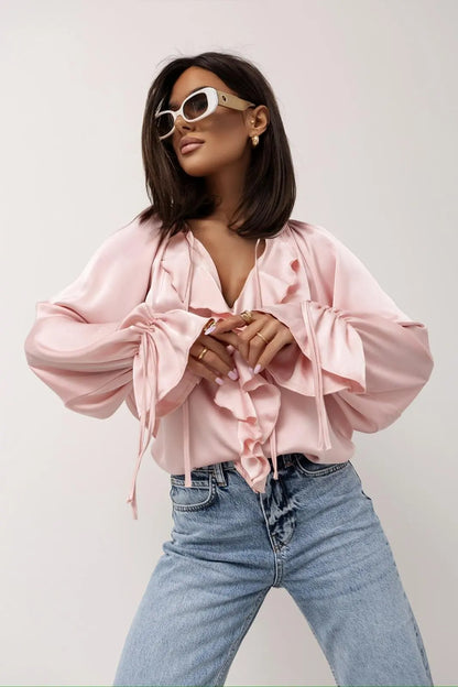 Liora Satin Ruffle Blouse