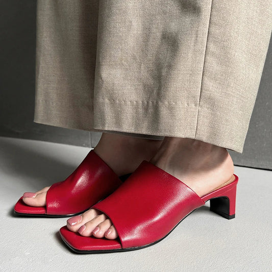 Arlette Red Leather Heeled Mules