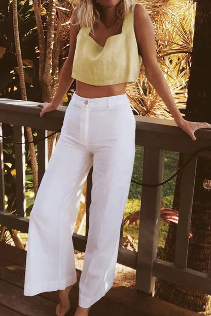 100% Linen Square Crop Top