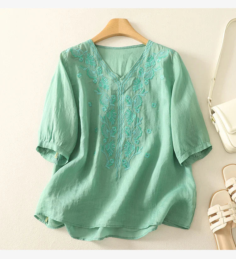 Eloria V-Neck Cotton Blouse
