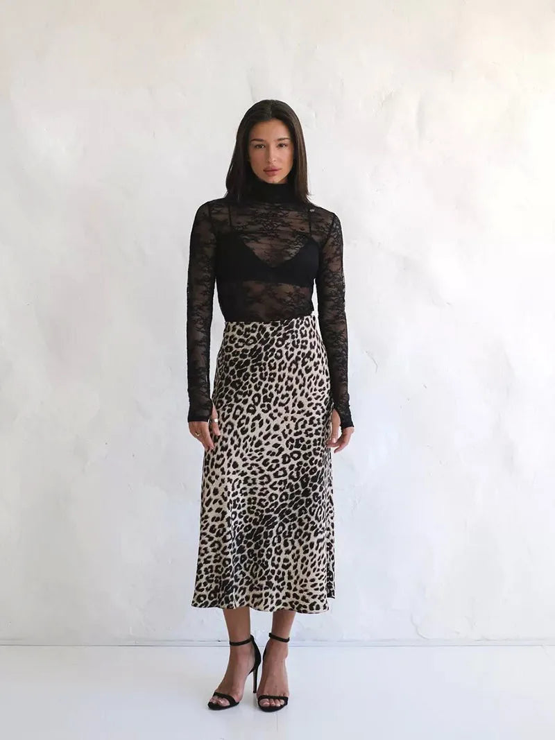 Harper Satin Leopard Midi Skirt