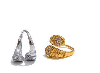 Cleora Women's Gold Snake Ring with Hearts & Crystals
