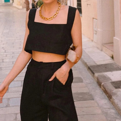 100% Linen Square Crop Top