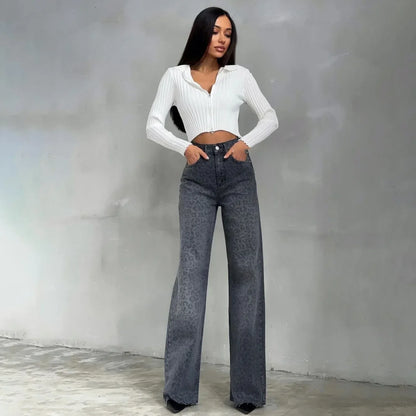 Amanda Leopard Straight Jeans