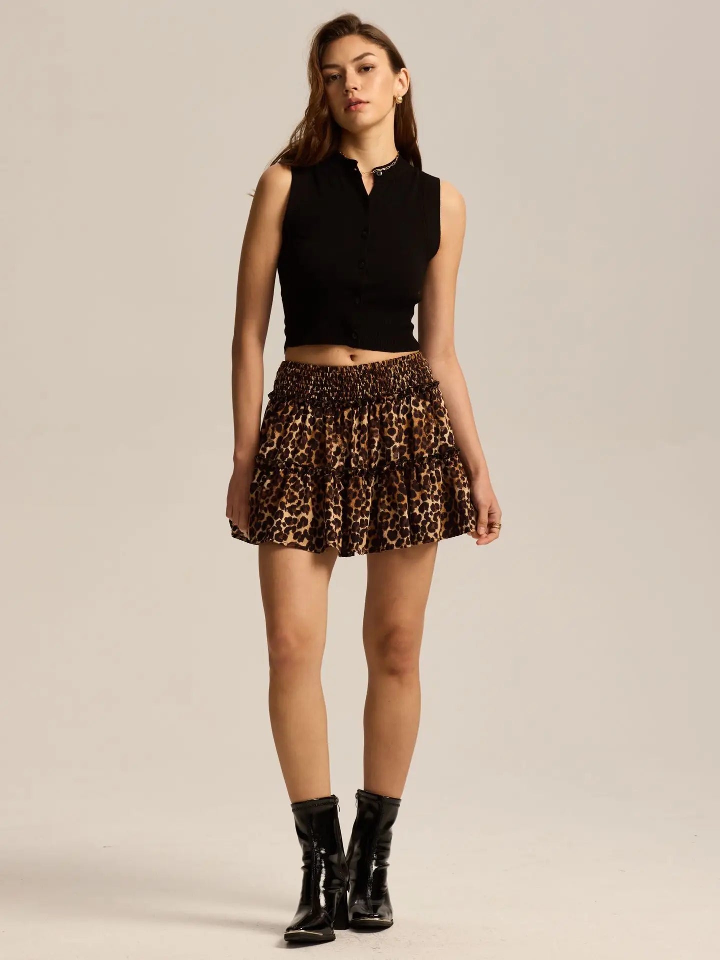 Viora Leopard Ruffle Skirt