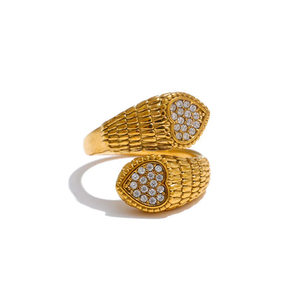 Cleora Women's Gold Snake Ring with Hearts & Crystals