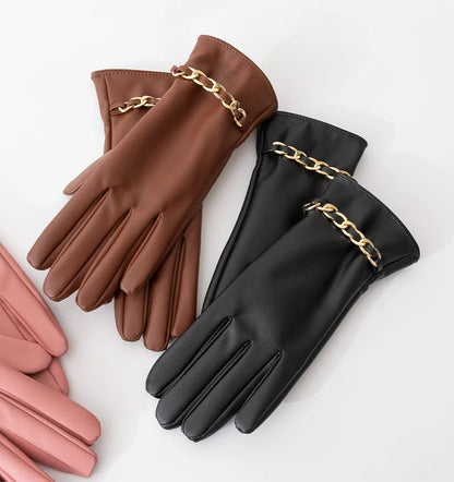 Chain Leather Touch Gloves