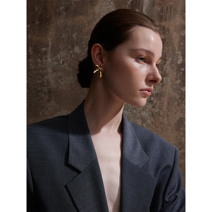 Marais Golden Leaf Stud Earrings High Shine