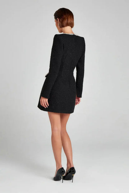 Monaco Lacceti Women's Tweed Pearl Trim Blazer Mini Dress