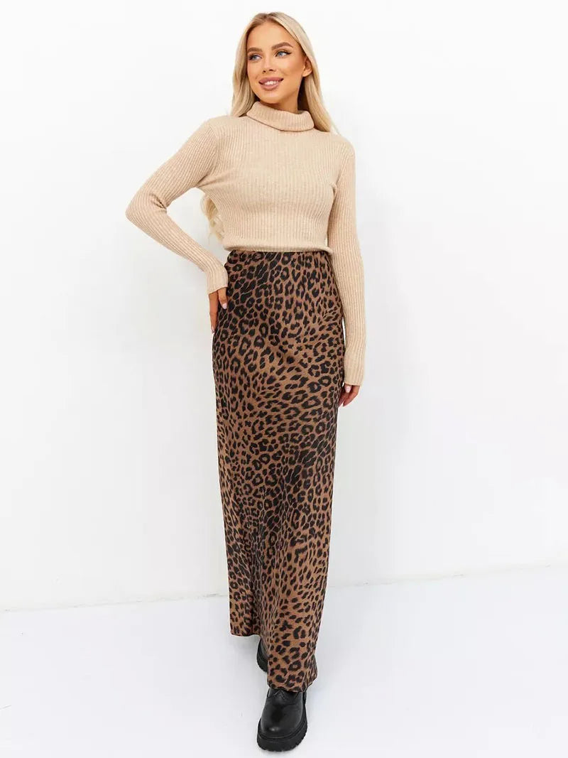 Harper Satin Leopard Midi Skirt