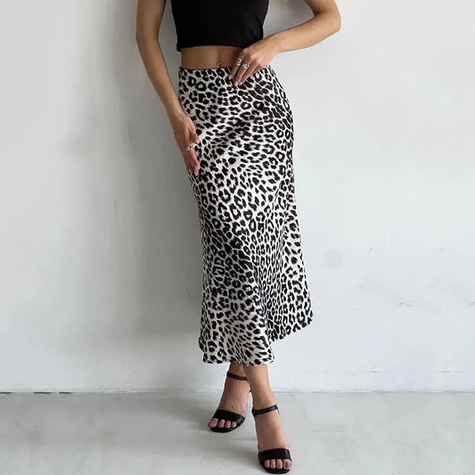Harper Satin Leopard Midi Skirt