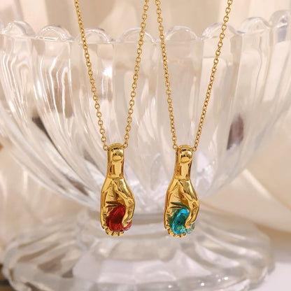 Fortuna Hand Gem 18k Gold Plated Necklace