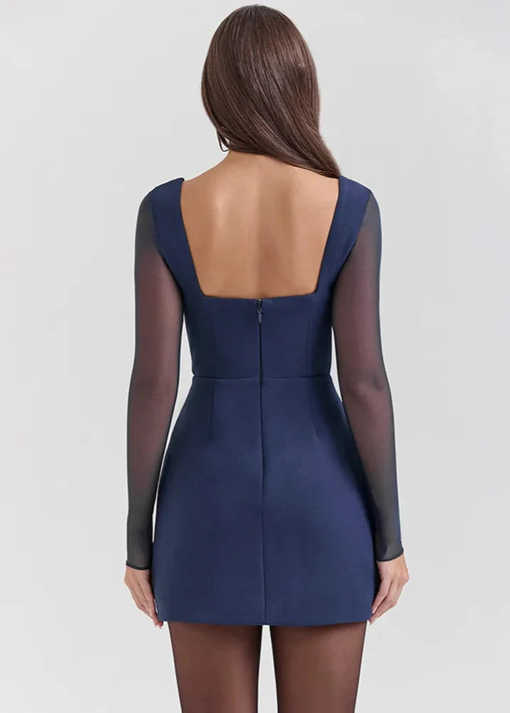 Nocturne Lacceti Women's Navy Mesh Sleeve Bustier Mini Dress