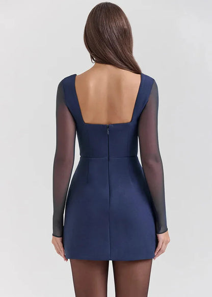 Nocturne Lacceti Women's Navy Mesh Sleeve Bustier Mini Dress