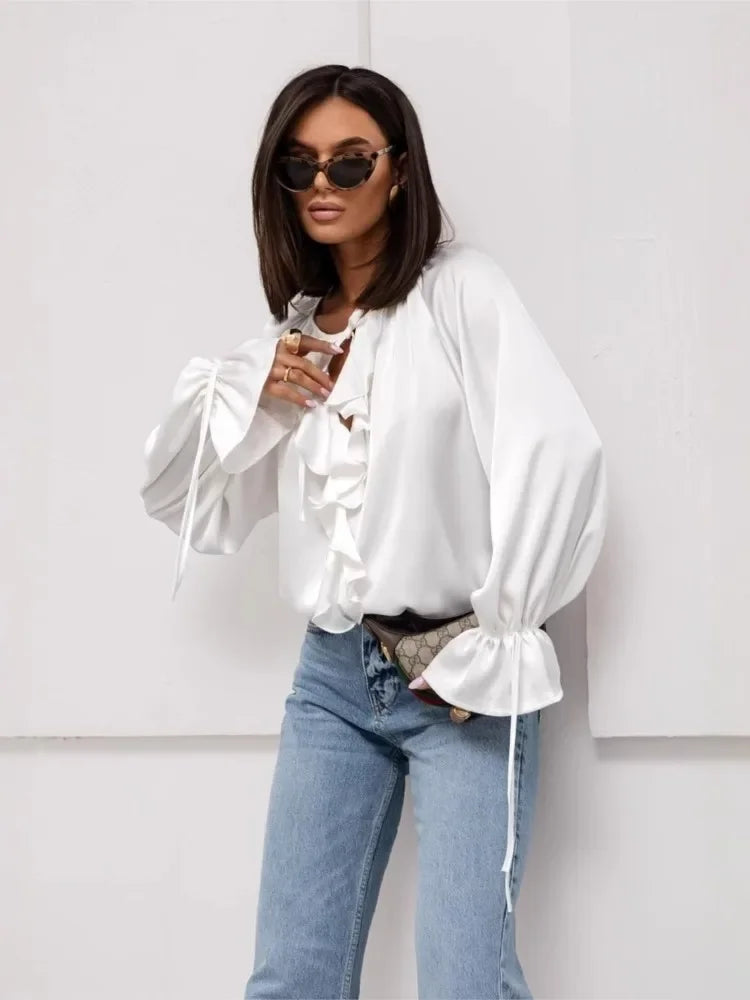 Liora Satin Ruffle Blouse