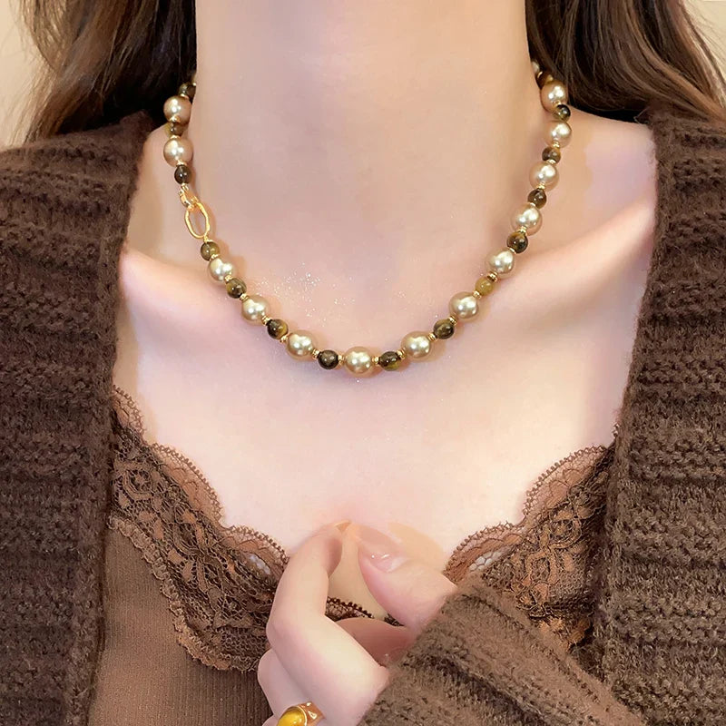 Tiger's-eye Champagne Pearl Necklace