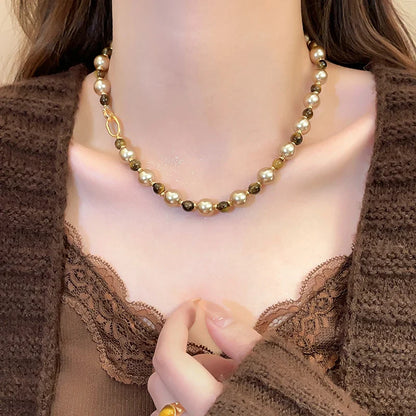 Tiger's-eye Champagne Pearl Necklace