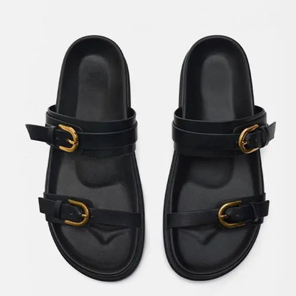 Lucia Buckle Leather Slides