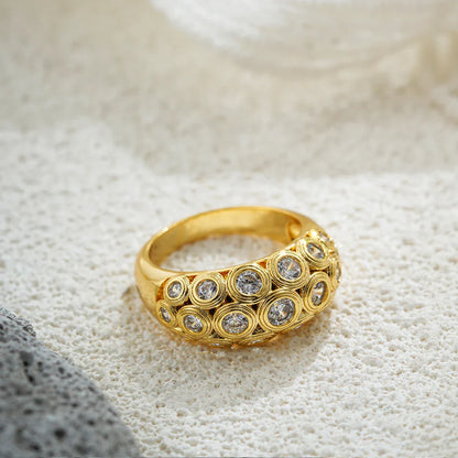 Belliza Women’s Gold Wedding Band Cubic Zirconia Ring