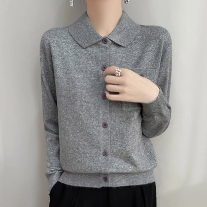 Elara Merino Wool Polo Cardigan