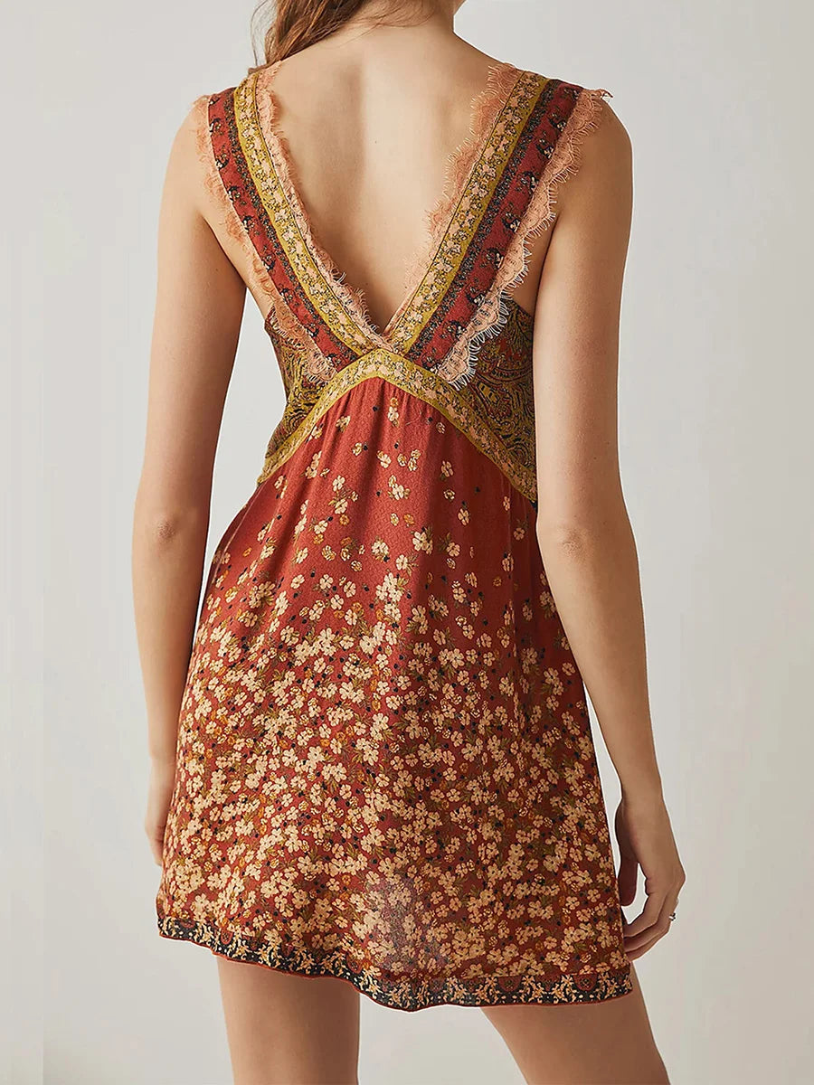 Sienna Lace-Trim Floral Mini Dress