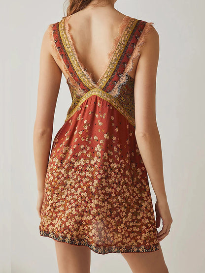 Sienna Lace-Trim Floral Mini Dress
