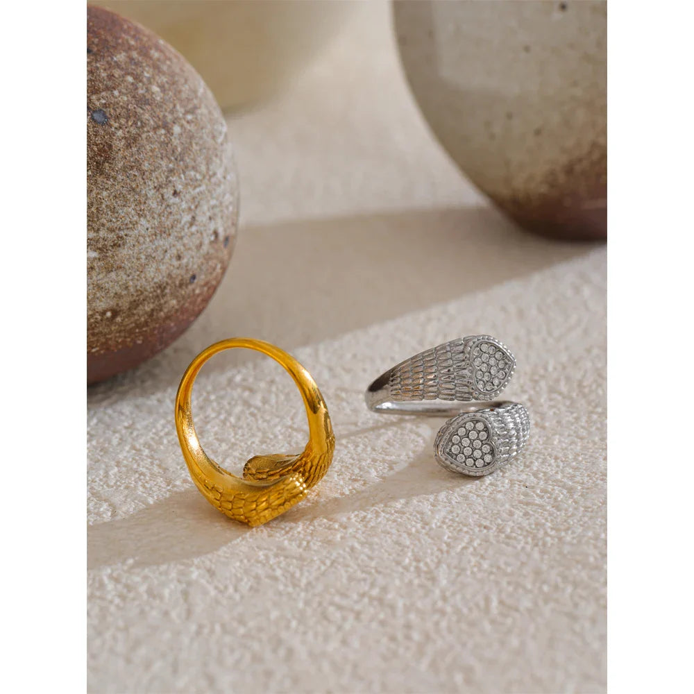 Cleora Women's Gold Snake Ring with Hearts & Crystals