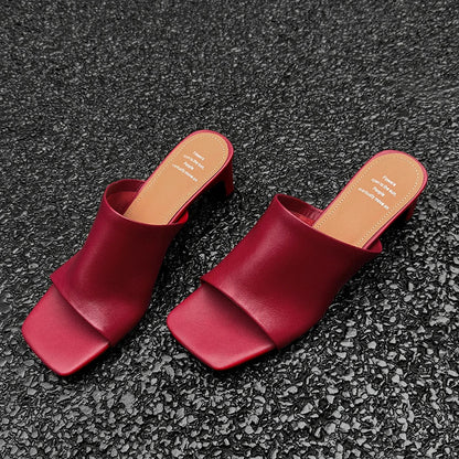Arlette Red Leather Heeled Mules