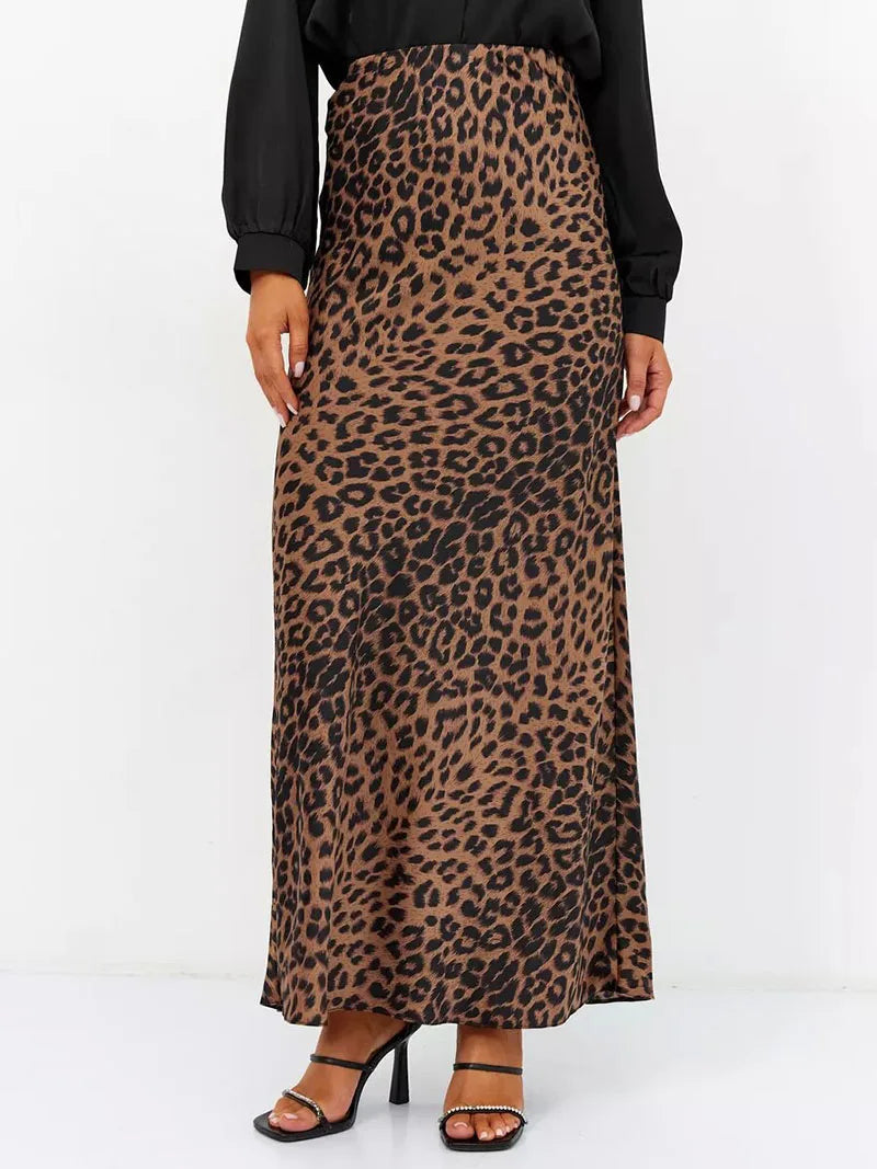 Harper Satin Leopard Midi Skirt