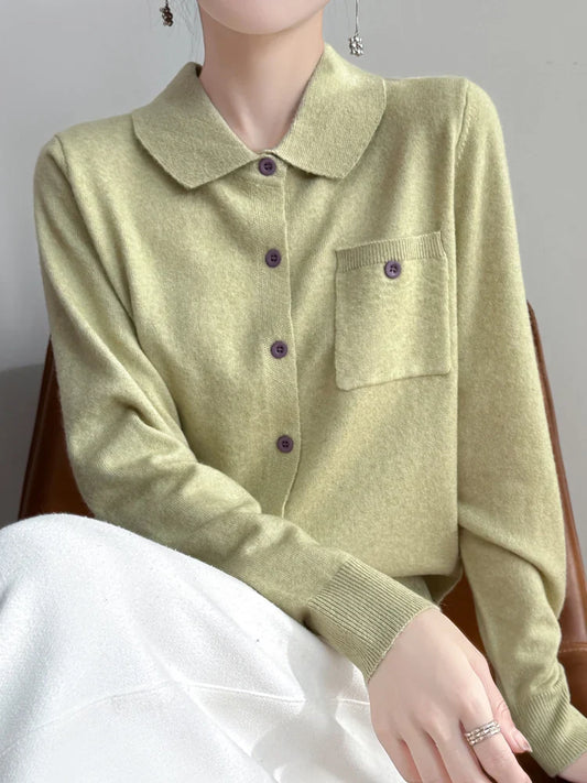 Elara Merino Wool Polo Cardigan