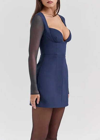 Nocturne Lacceti Women's Navy Mesh Sleeve Bustier Mini Dress
