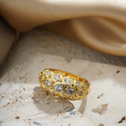 Belliza Women’s Gold Wedding Band Cubic Zirconia Ring