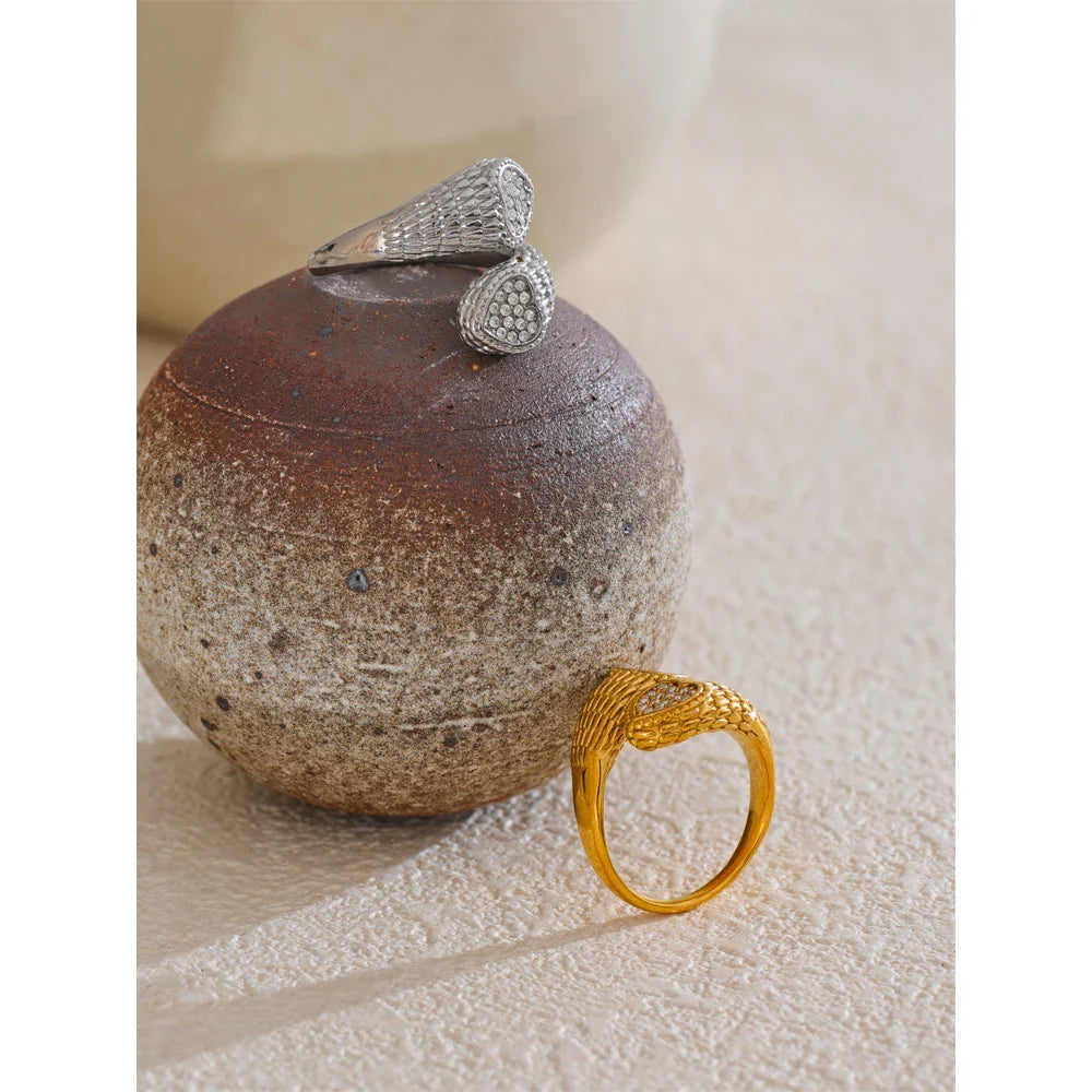 Cleora Women's Gold Snake Ring with Hearts & Crystals