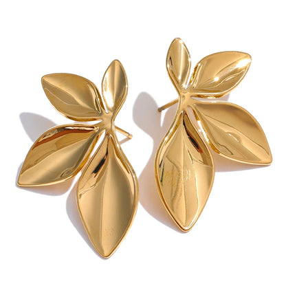 Marais Golden Leaf Stud Earrings High Shine