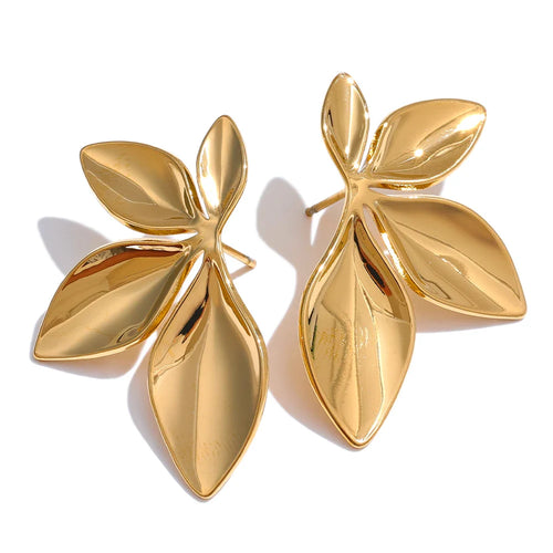 Marais Golden Leaf Stud Earrings High Shine