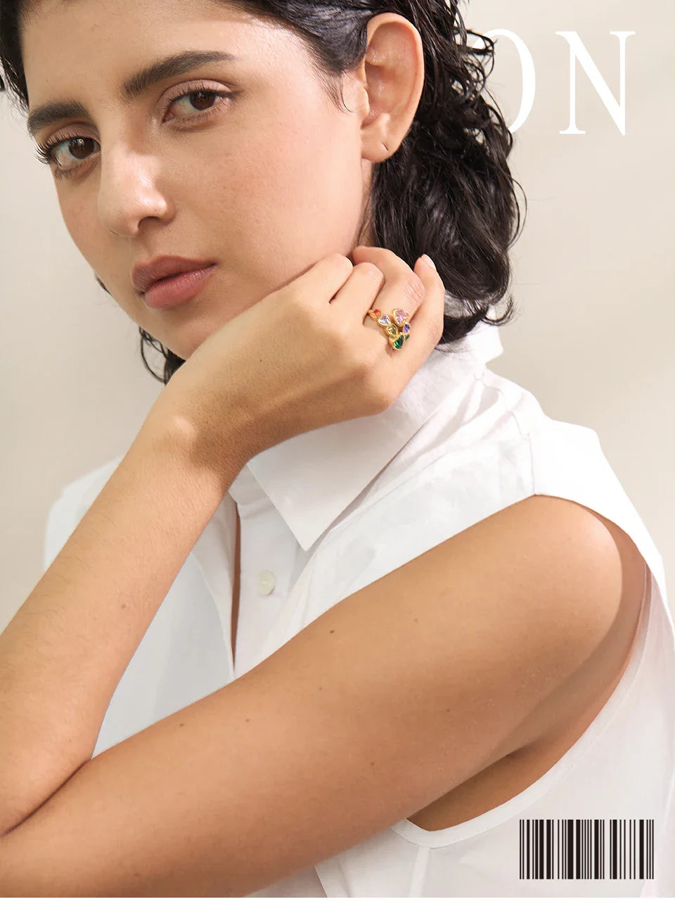 Fiorella Gold Adjustable Colorful Heart Gemstones Ring