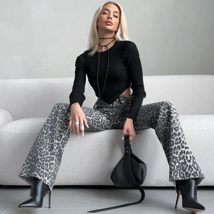 Amanda Leopard Straight Jeans