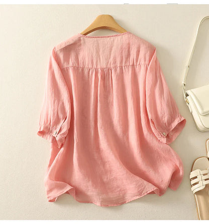 Eloria V-Neck Cotton Blouse