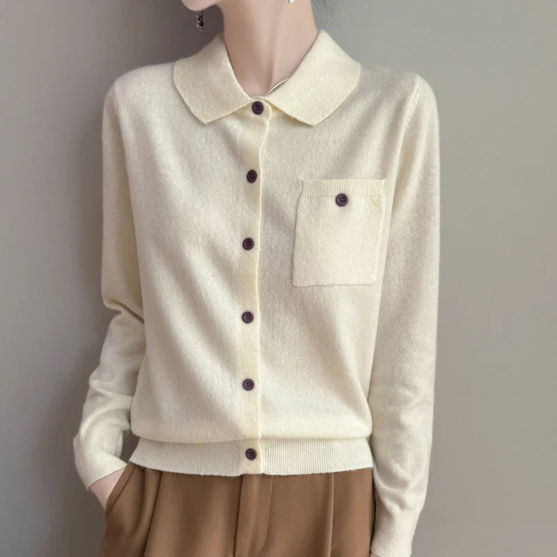 Elara Merino Wool Polo Cardigan