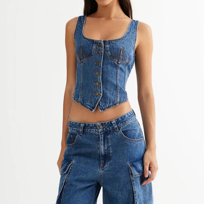Angelina Denim Vest Top