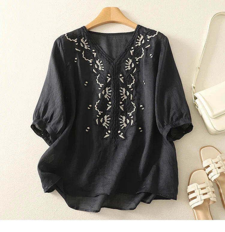 Eloria V-Neck Cotton Blouse