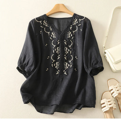 Eloria V-Neck Cotton Blouse