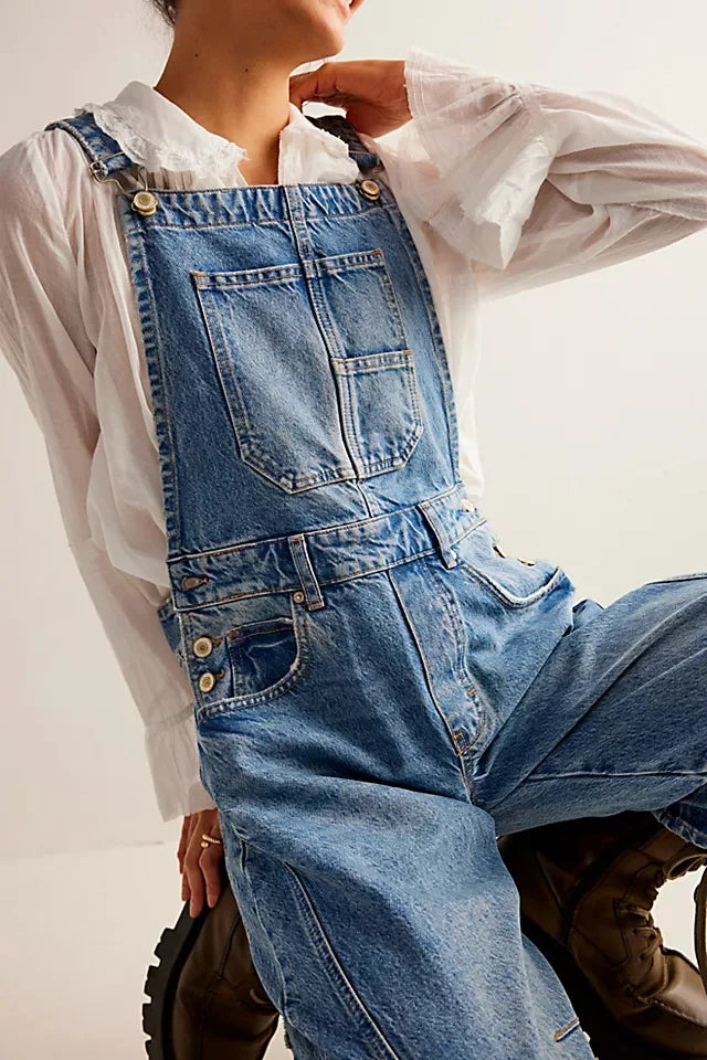 Calvia Wide-Leg Denim Overalls