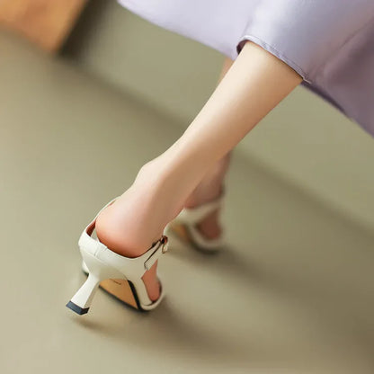Rosa Belle Leather Heel Mules