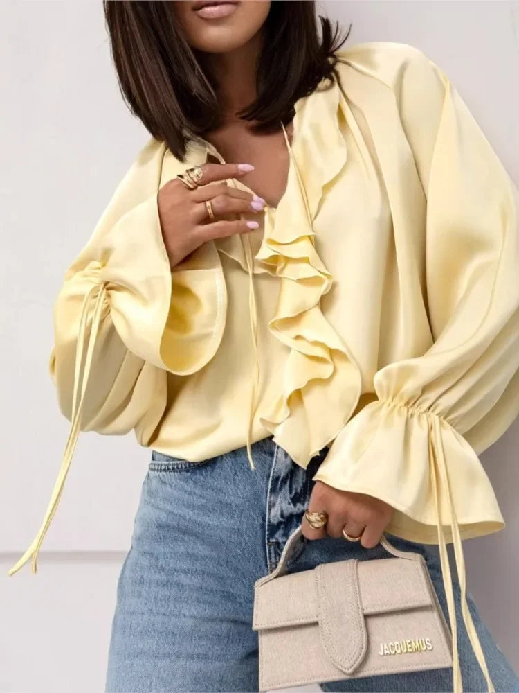 Liora Satin Ruffle Blouse