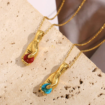 Fortuna Hand Gem 18k Gold Plated Necklace