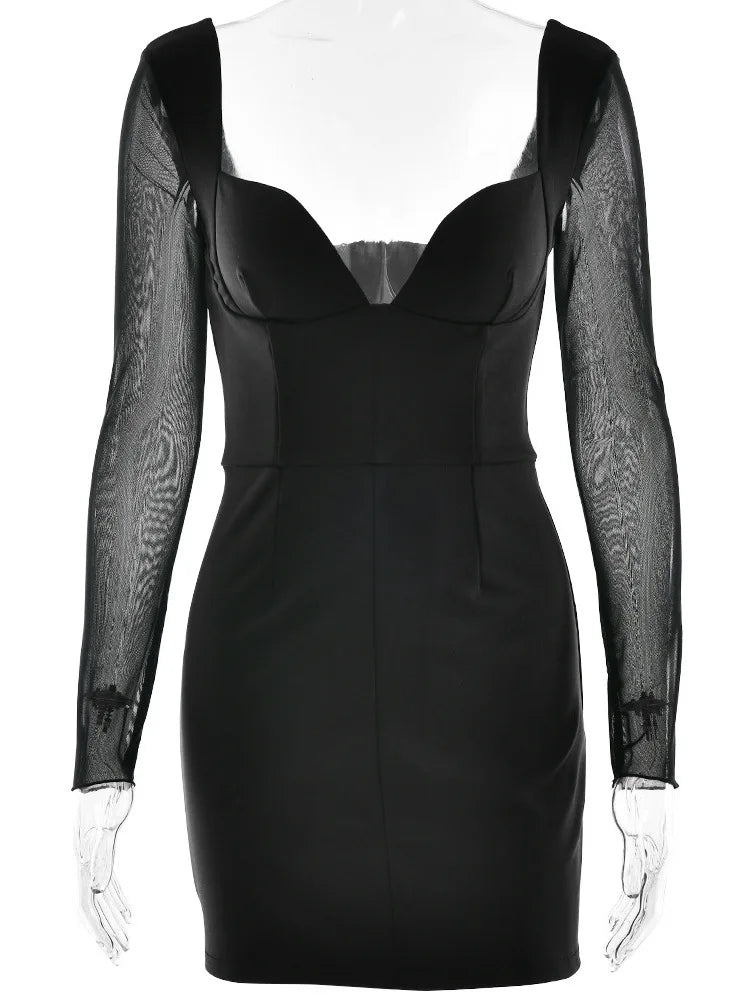 Nocturne Lacceti Women's Navy Mesh Sleeve Bustier Mini Dress
