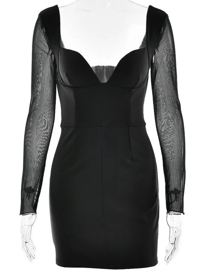 Nocturne Lacceti Women's Navy Mesh Sleeve Bustier Mini Dress