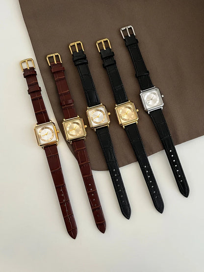 Elvra Square Leather Watch